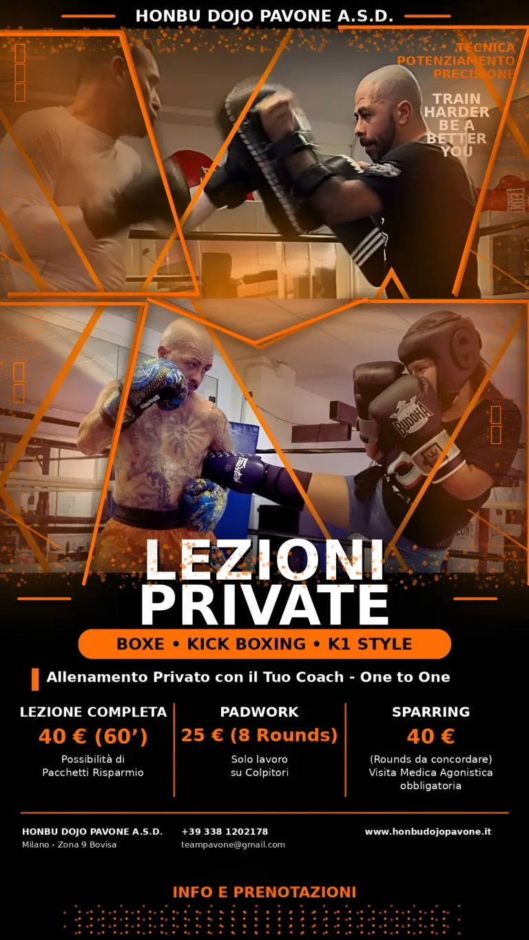 Locandina delle lezioni private di Boxe, Kick Boxing e K-1 Style