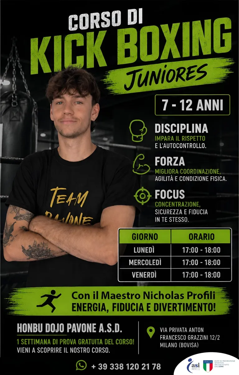 Locandina del corso Kick Boxing Juniores 7-12 anni