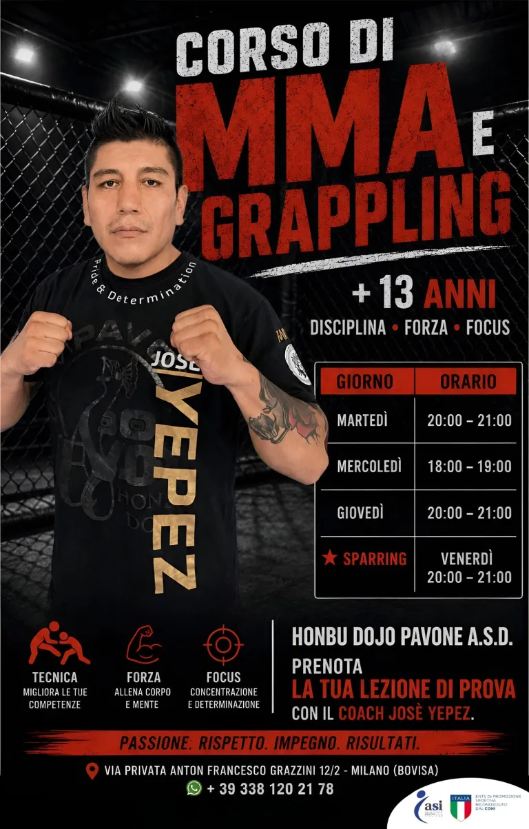 Locandina del corso di MMA e Grappling dai 13 anni con il coach José Yepez